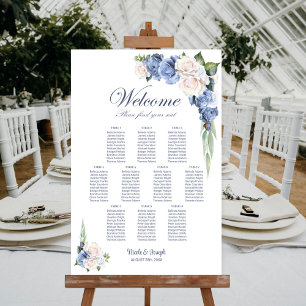 10 Table Blue White Rose Floral Seating Chart