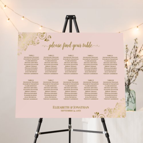 10 Table Blush Pink  Gold Wedding Seating Chart Foam Board