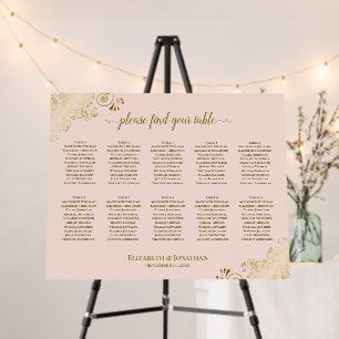 10 Table Blush Pink & Gold Wedding Seating Chart Foam Board