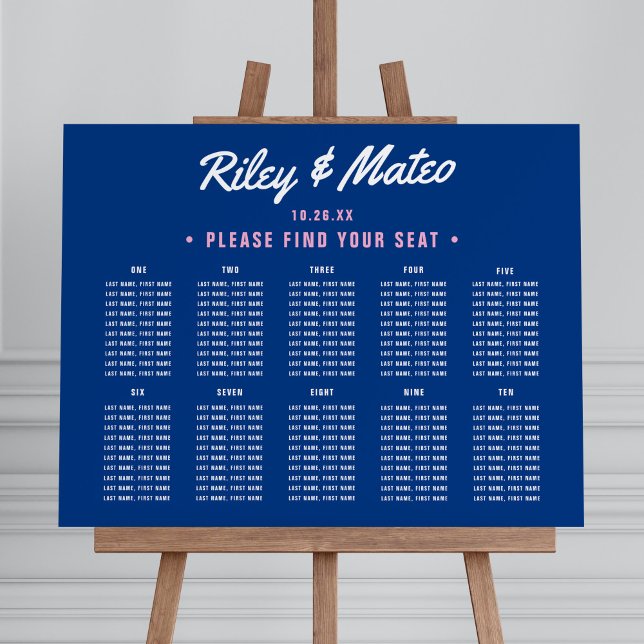 10 TABLE - Bold Modern Blue Wedding Seating Chart Foam Board (Creator Uploaded)