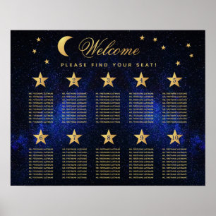 10 Table Celestial Wedding Blue Gold Seating Chart