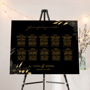 10 Table Chic Gold & Black Wedding Seating Chart  Foam Board