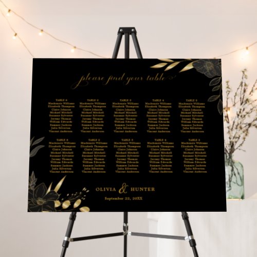 10 Table Chic Gold  Black Wedding Seating Chart  Foam Board