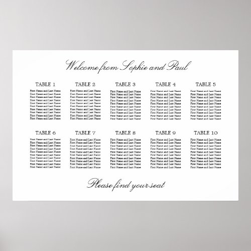 10 Table Elegant Minimalist Seating Chart