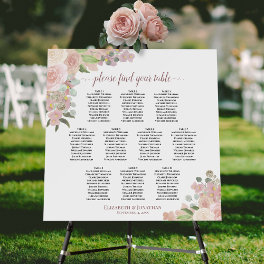 10 Table Elegant Pink Floral Wedding Seating Chart Foam Board