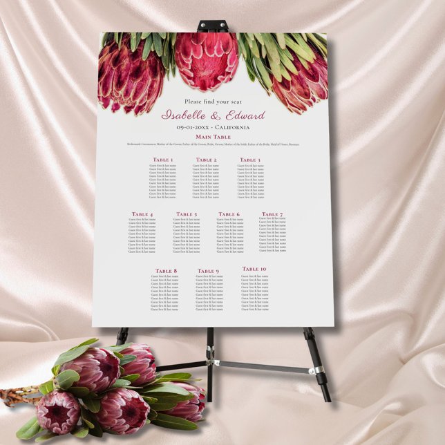 10 Table Elegant Pink Tropical Proteas Wedding Foam Board (Creator Uploaded)
