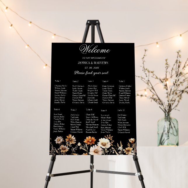 10 Table Elegant Wildflower Wedding seating chart Foam Board (In Situ (Stand))