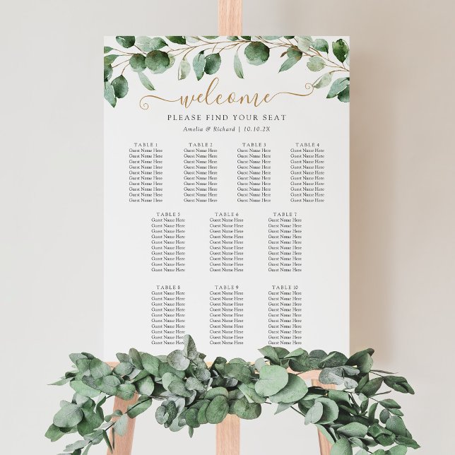 10 Table Eucalyptus Greenery Wedding Seating Chart (Creator Uploaded)