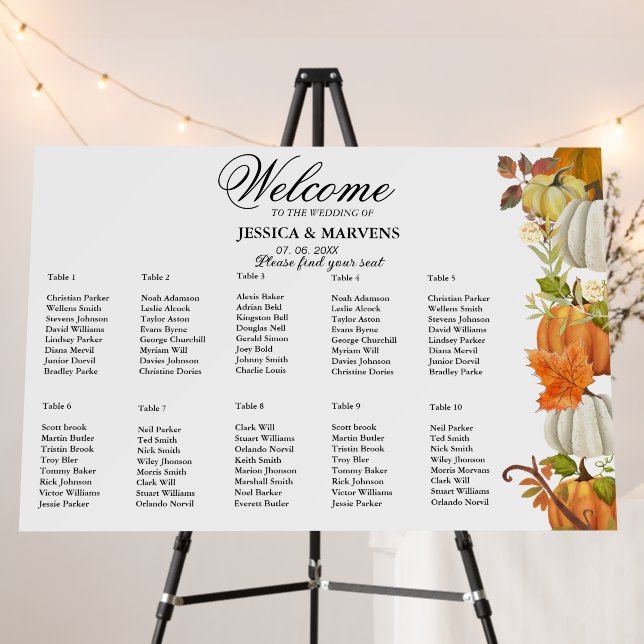 10 Table Fall Pumpkin wedding seating chart Foam Board (In Situ (Stand))