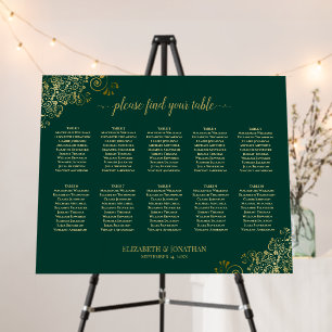 10 Table Gold Frills Wedding Seating Chart Emerald Foam Board