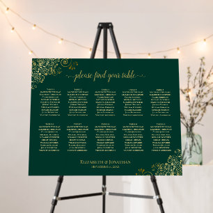 10 Table Gold Frills Wedding Seating Chart Emerald Foam Board