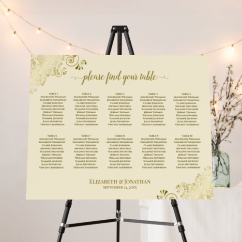 10 Table Gold Lace on Cream Wedding Seating Chart Foam Board
