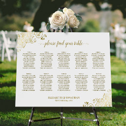 10 Table Gold Lace on White Wedding Seating Chart Foam Board