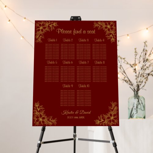 10 Table Gold Ornate Floral Seating Chart Foam Board