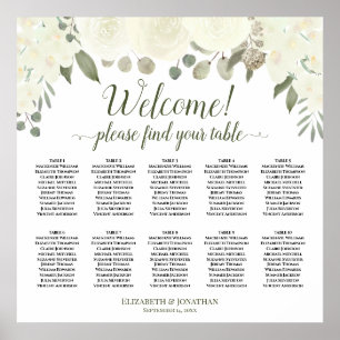 10 Table Ivory White Roses Wedding Seating Chart