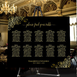 10 Table Lacy Gold &amp; Black Wedding Seating Chart Foam Board