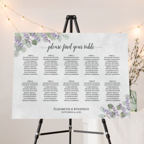 10 Table Lavender Eucalyptus Wedding Seating Chart Foam Board