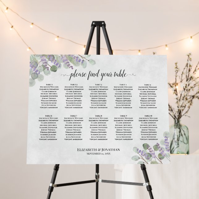 10 Table Lavender Eucalyptus Wedding Seating Chart Foam Board (In Situ (Stand))