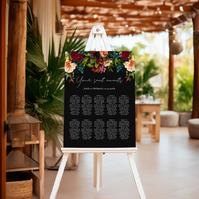 10 table Moody Floral Black Wedding Seating Foam Board (Creator Uploaded)