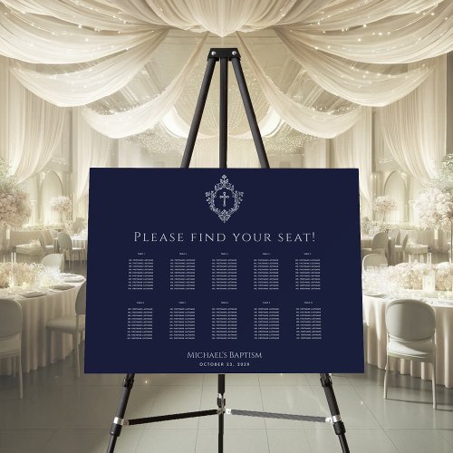 10 Table Navy Blue Crest Boy Baptism Seating Chart Foam Board