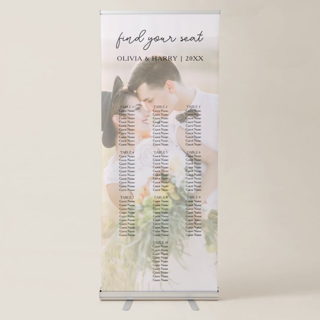 10 Table Photo Wedding Seat Chart Retractable Banner (Front)