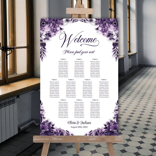 10 Table Purple Floral Wedding Seating Chart