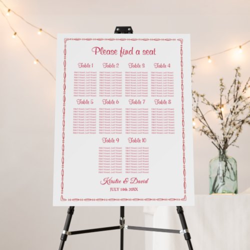 10 Table Red Decorative Border Seating Chart Foam Board