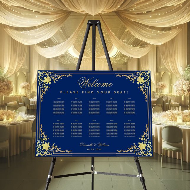 10 Table Royal Blue Faux Gold Ornate Seating Chart Foam Board (Creator Uploaded)