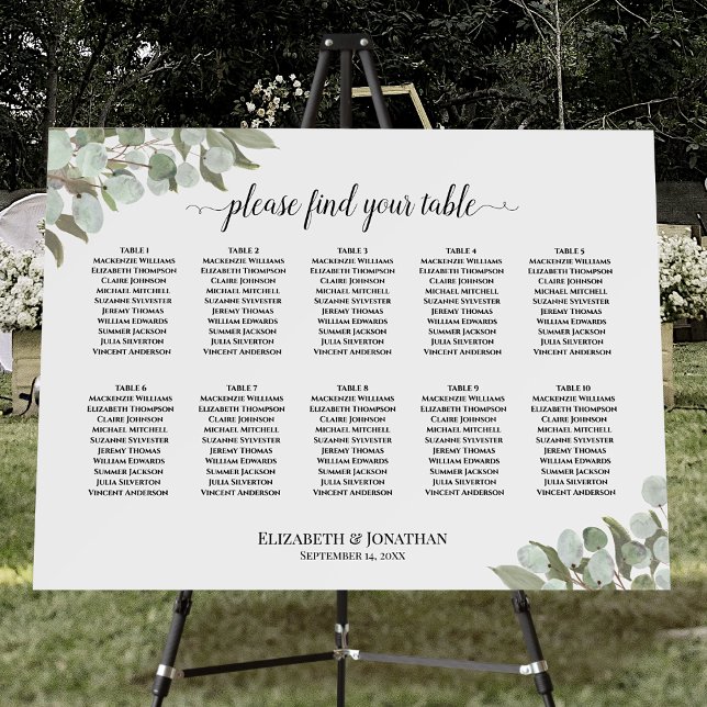 10 Table Rustic Eucalyptus Wedding Seating Chart Foam Board (Creator Uploaded)