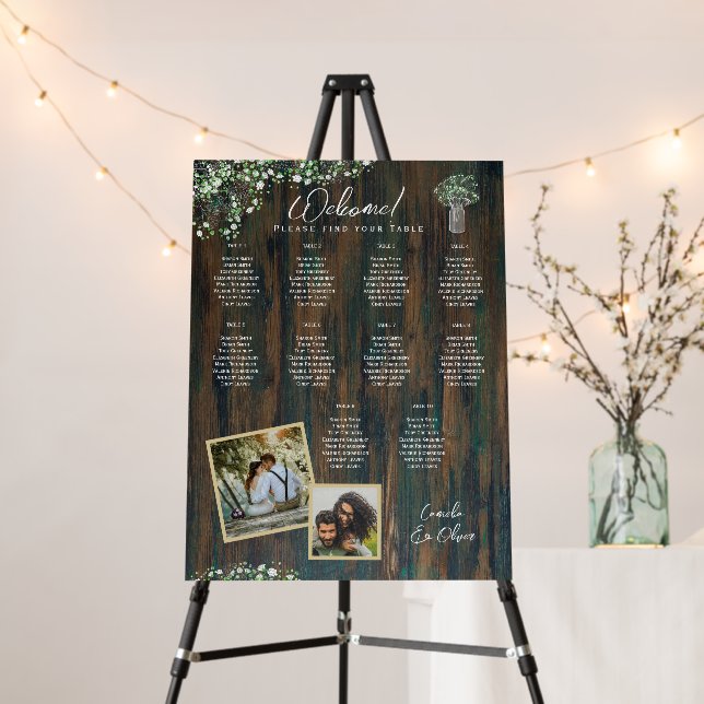 10 Table Rustic Wood Gypsophila PHOTO SEATING Foam Board (In Situ (Stand))