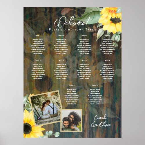 10 Table Rustic Wood SUNFLOWERS PHOTO SEATING Poster
