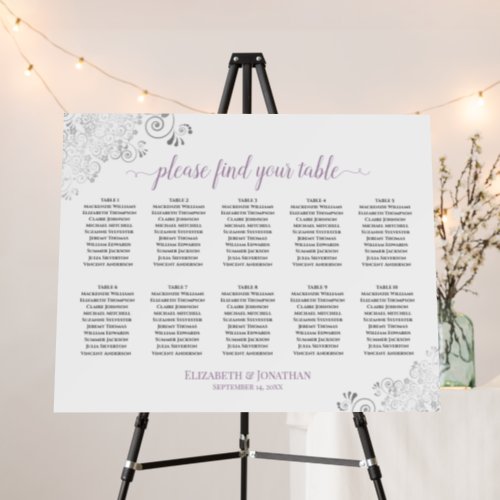 10 Table Silver Lace Lavender White Seating Chart Foam Board
