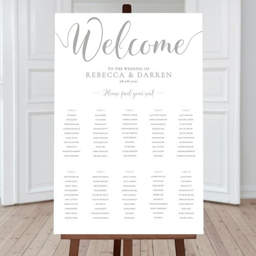 10 Table Silver Wedding Seating Chart