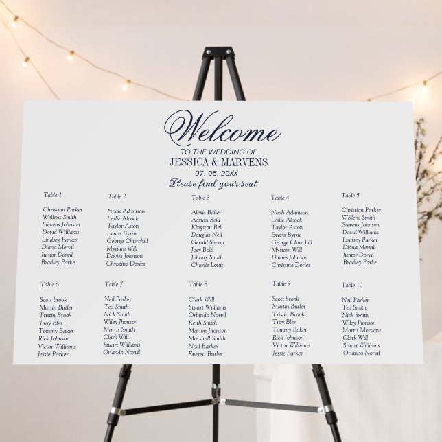 10 Table simple Nautical wedding seating chart Foam Board (In Situ (Stand))
