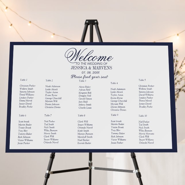 10 Table simple Nautical wedding seating chart Foam Board (In Situ (Stand))
