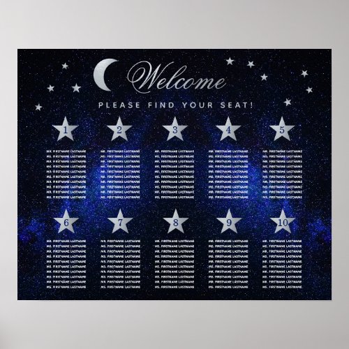 10 Table Stars Sky Celestial Wedding Seating Chart