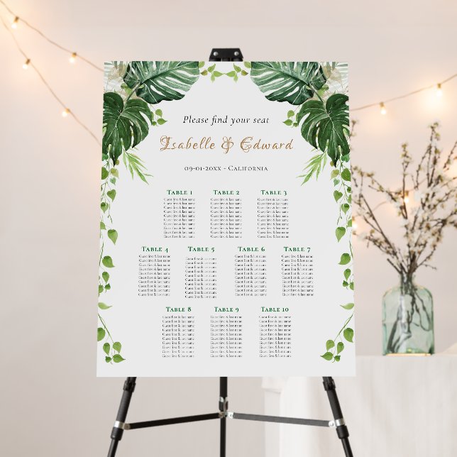 10 Table Tropical Green Monstera Leaves Wedding Foam Board (In Situ (Stand))