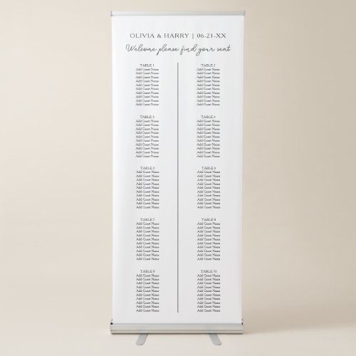 10 Table  Wedding Seat Chart Retractable Banner