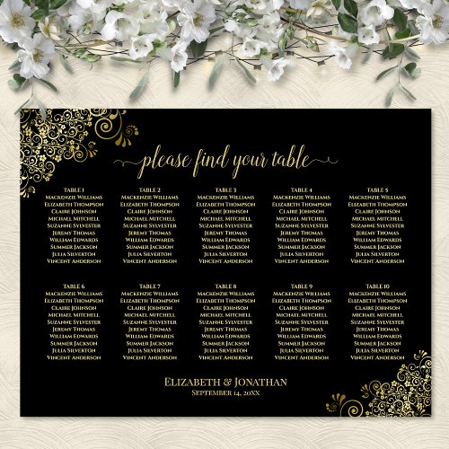 10 Table Wedding Seating Chart Black  Gold Frills