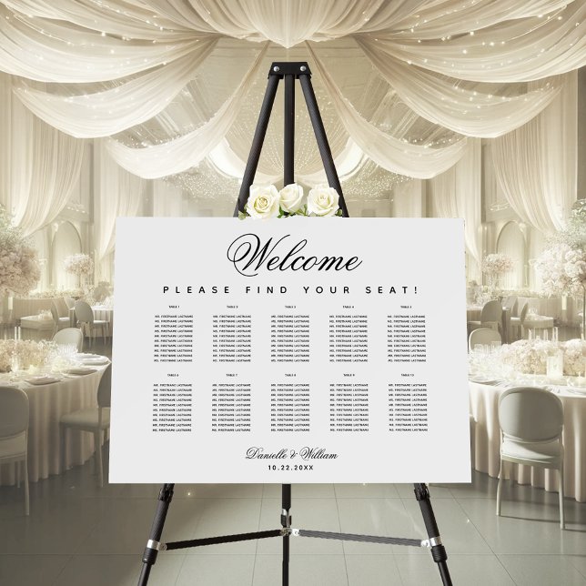  10 Table Wedding Seating Chart Black White Simple Foam Board (Creator Uploaded)