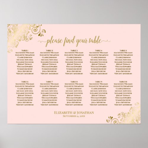 10 Table Wedding Seating Chart Blush Pink  Gold
