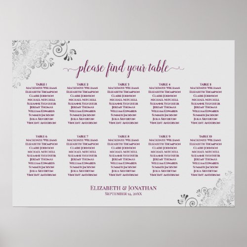 10 Table Wedding Seating Chart Cassis on Gray