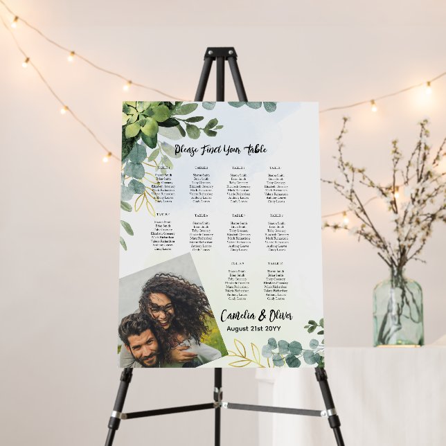 10 Table Wedding Seating Chart Greenery PHOTO Foam Board (In Situ (Stand))