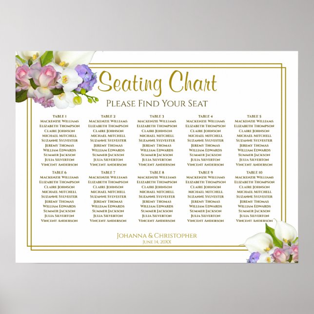 10 Table Wedding Seating Chart Pastel Floral (Front)