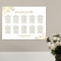 10 Table Wedding Seating Chart White &amp; Gold Frills