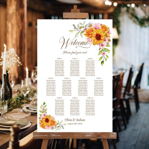 10 Table Yellow Pink Floral Wedding Seating Chart