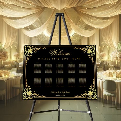 10 Tables Black Faux Gold Vintage Seating Chart Foam Board