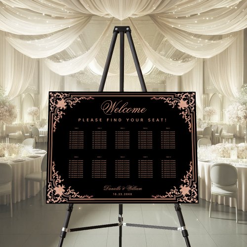 10 Tables Black Pink Elegant Wedding Seating Chart Foam Board
