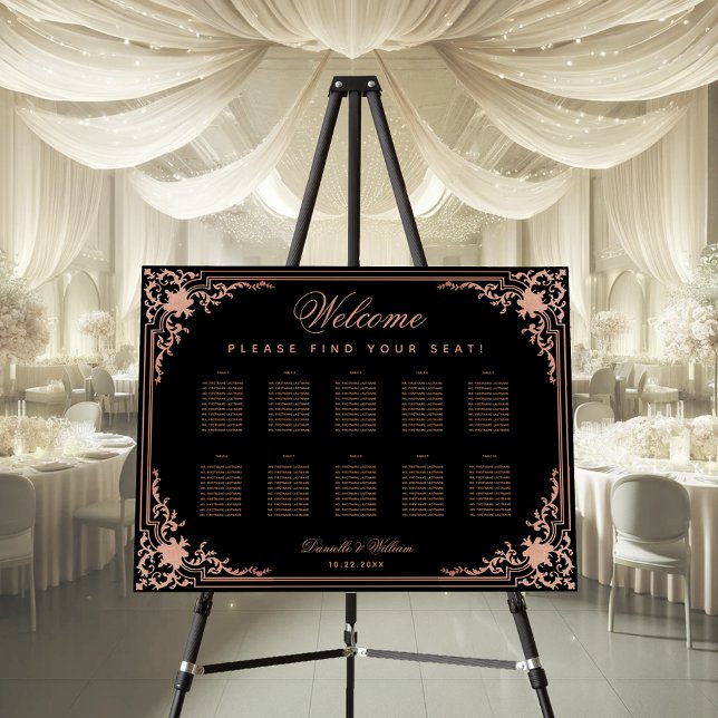 10 Tables Black Pink Elegant Wedding Seating Chart Foam Board (Creator Uploaded)