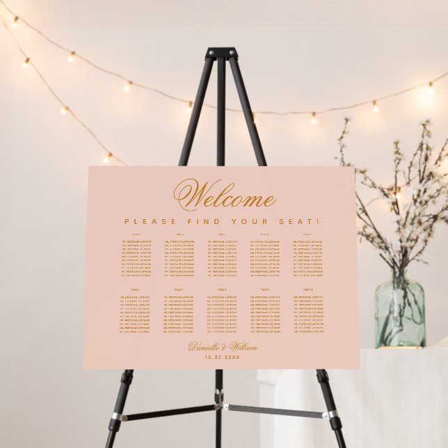 10 Tables Blush Pink Wedding Seating Chart Script  Foam Board (In Situ (Stand))